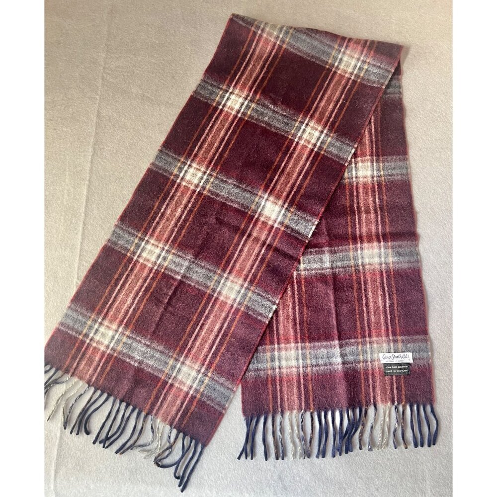 George Straith Ltd. 100% Cashmere Plaid Scarf 61.5"X12" Scotland Fringed READ